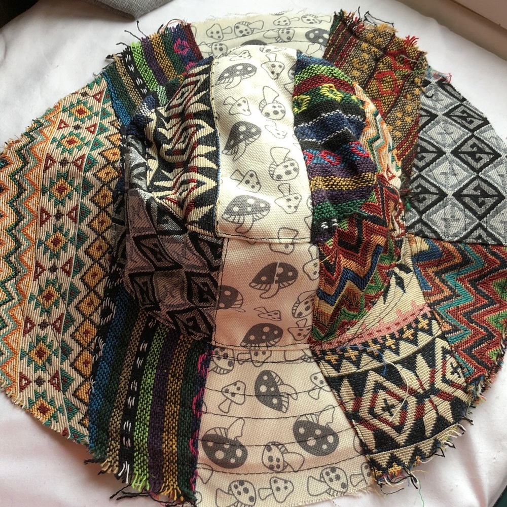 Boho Patchwork Bucket Hat with Mushroom Print